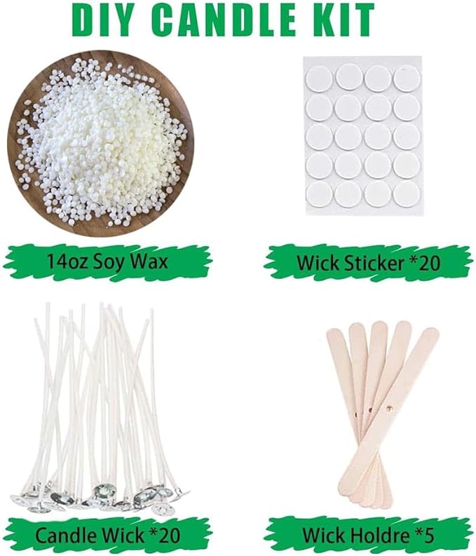 Natural Soy Wax for Candle Making, 14oz Organic Soy Wax Pellets with 20pcs Wick, 20pcs Wick Stickers and 5 Centering Device for Candle Making