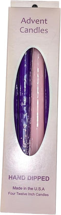 D'light Online Pack of 4 Christmas Advent Taper Candles - 3 Purple Taper Candles, 1 Pink Tapered Candle - Candlesticks for Advent Rings, Advent Wreaths, Church Decoration (10 Inch, Advent)