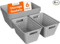 Lifewit Plastic Storage Basket for Organizing, 6 Pack Stackable Open Containers, Multi Size Storage Bins for Shelving, Pantry, Office and Cabinet, 4 Large and 2 Small Size, Gray