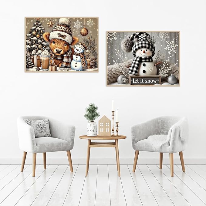 2 pack Christmas Paint by Numbers Kit for Adults Beginner with Framed,Snowman Easy Adult Paint by Number Kits on Canvas DIY Painting for Beginners Art by Numbers for Home Wall Decor 10x12 Inch