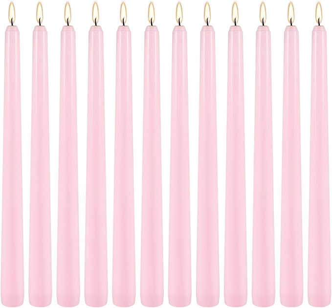 12Pack 10 Inch Pink Taper Candles, Unscented,Smokeless and Dripless Candlestickst,8 Hours Long Burn Time Candle for Valentine's Day,Wedding, Part, Shabbat and Household,Home Décor