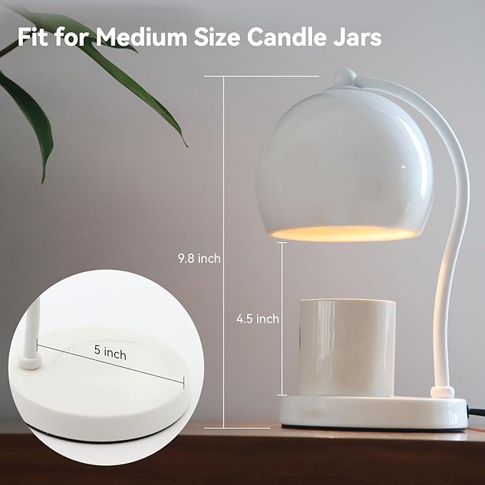 Ceramic Candle Warmer Lamp with Timer Dimmer Fit for Candle Jars, Modern Design with 2 Bulbs, House Warming Gifts, New Home Decor, Mother's Day, Birthday Gifts (White)
