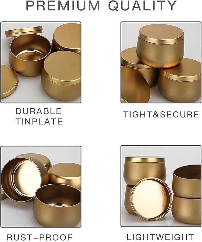 8oz Candle tins with lids,Gold Candle Jars,Bulk Candle tins for Making Candles,Candle Making Jars(24PACK,GOLD)