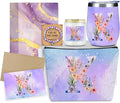 Personalized Gifts Monogrammed Birthday Gifts for Women, Soul Sister Bachelorette Party Wedding Christmas Initial Wine Tumbler Makeup Bag Scented Candle Bracelet Set, (Aesthetic Purple Flower K)
