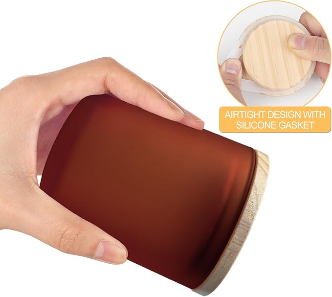 SHOWIN 8 OZ Thick Candle Jars for Making Candles 15 Pcs, Empty Amber Jars with Wood Lids for Candle Making, Sample Container, Frosted Brown