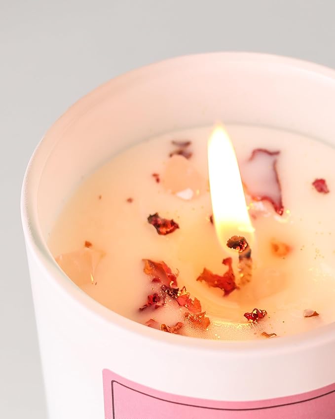 AOOVOO Rose Scented Candles for Women - Aromatherapy Candle with Crystals Inside, 7oz Soy Candles for Home Scented, Mothers Day Birthday Gifts Mothers Day Candle for Women Mom