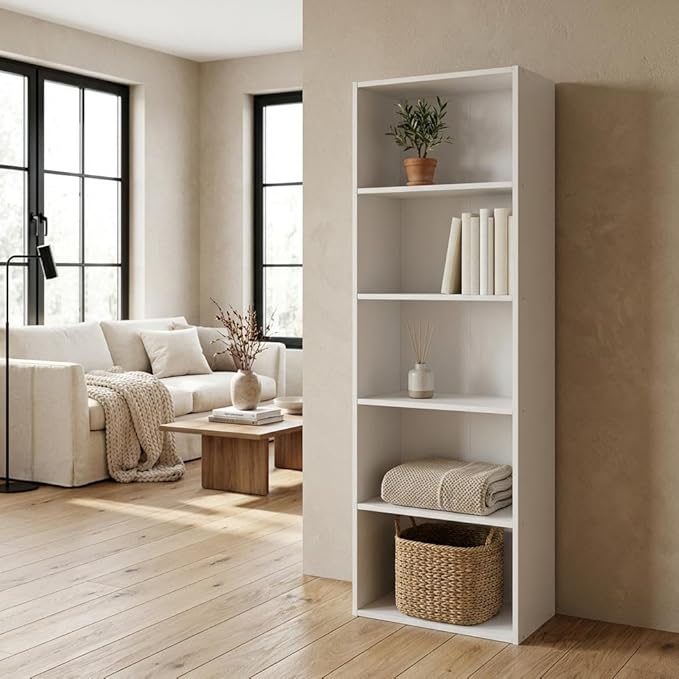 Furnifact White Bookcase with Sturdy Wooden Construction, Simple Open Design, Ideal for Home and Office Storage, Stylish and Durable Wood Finish