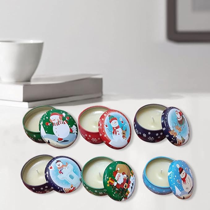 6 Pcs 2.2-oz.Tinplate Empty Scented Candle Tin Jars, Reusable Storage case for Dry Storage Spices, Camping, Christmas Holiday Gifts, and Sweets Gifts