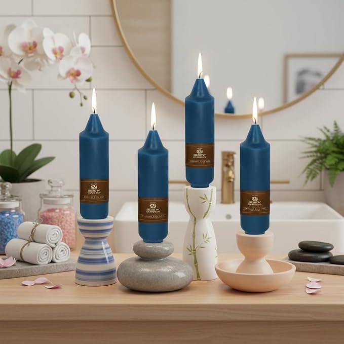 Navy Short Taper Candle 5 Inch Candlesticks Unscented Dripless Tapered Candle Set for Home Decor Wedding Party Dinner Candles, 4 Pack