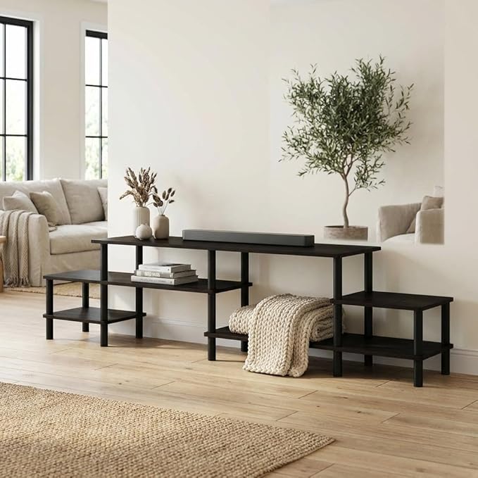 Espresso Wood TV Stand for Up to 80 Inch Flat Screen, Modern Entertainment Center with Ample Storage Space, Sturdy Construction