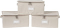 Covermates Keepsakes Zip-Top Storage Box Set, 3 Pack Heavy Duty Polyester Organizer Bins, Stackable Design, ID Window, Reinforced Handles, Closet Home Storage, Beige Heather