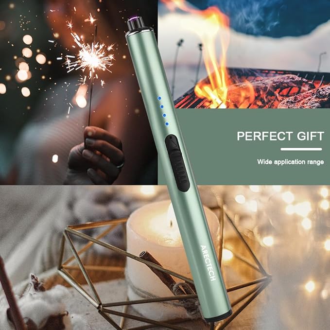 ARECTECH Electric Candle Rechargeable Lighter Arc Plasma Lighters for Candle Kitchen Camping Christmas Type-C Green