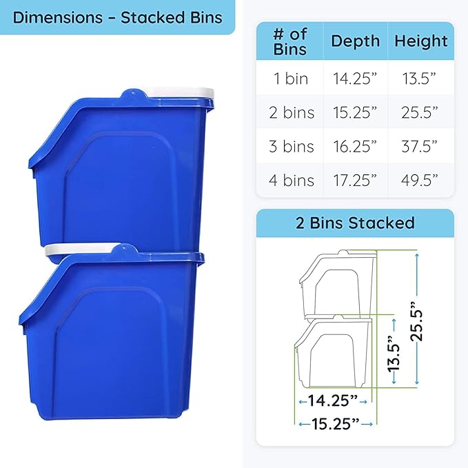 Recycling Rules! 6 Gallon Stackable Recycling Bin Container in Blue, Eco-Friendly BPA-Free Handy Recycler with Handle, 2-Pack