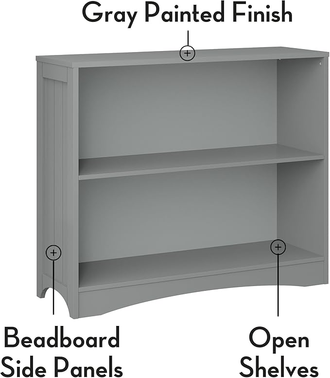 RiverRidge Kids' Horizontal Bookshelf 2 Large Open Storage Shelves - Toy Organizer Bookcase with Beadboard Side Panels Fits RiverRidge Folding Bins for Room Organization Gray