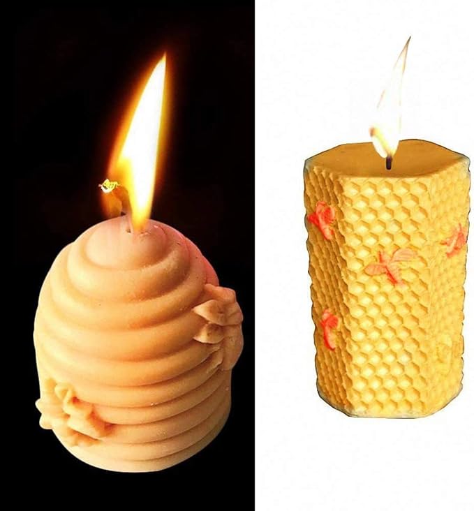 3D Bee Honeycomb Candle Molds with 50Pcs Low Smoke Candle Wicks, Hexagon Beehive Silicone Molds for Making Beeswax Candles Soaps Lotion Bars Bath Bombs (Set of 2)