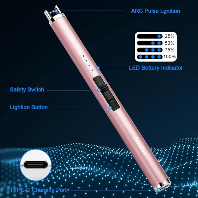 MeeToo Candle Electric Lighter Rechargeable USB Type-C Lighters for Candle Christmas Kitchen Camping Party, Gifts for Wife Women Men Nana Rose Gold