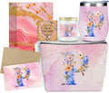 Personalized Gifts for Women Monogrammed Birthday Gifts for Women, Wife Girlfriend Wedding Christmas, Initial Wine Tumbler Makeup Bag Scented Candle Bracelet Set, (Aesthetic Pink Flower P)