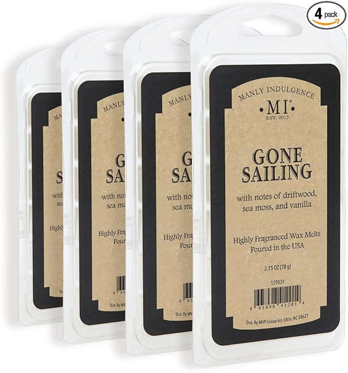 Manly Indulgence Gone Sailing Scented Wax Melts, Wax Melt Warmer Cubes, Long Lasting Scented Wax Warmer Cubes, 4 Pack, 6 Cubes Each - Made in The USA