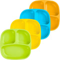 Re-Play Toddler Plates with Dividers - Deep-Walled 3 Compartments Divided Plates for Kids - Dishwasher & Microwave Safe - Made in USA - Set of 4-7.37" x 7.37" x 1.25" - Spring