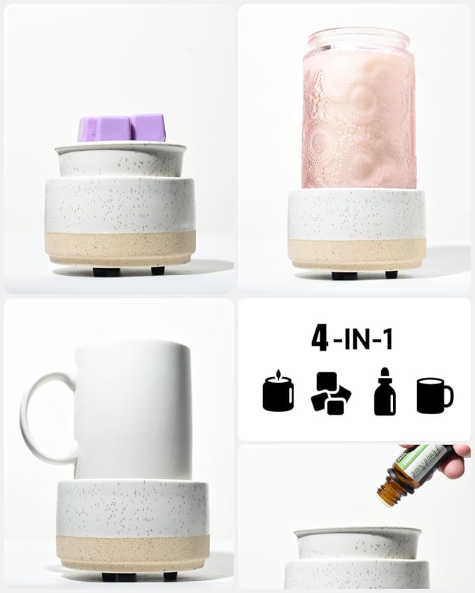 Ceramic Electric Wax Melt Warmer & Cube Oil Melter Cute Small Warmers Aromatherapy for Home Decorative Burner Melts Scented Candle Tart Scent Warm Fragrance (Sand & White)
