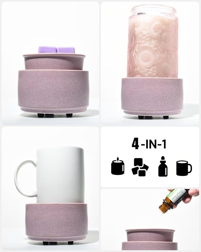Ceramic Electric Wax Melt Warmer & Cube Oil Melter Cute Small Warmers Aromatherapy for Home Decorative Burner Melts Scented Candle Tart Scent Warm Fragrance (Light Purple)