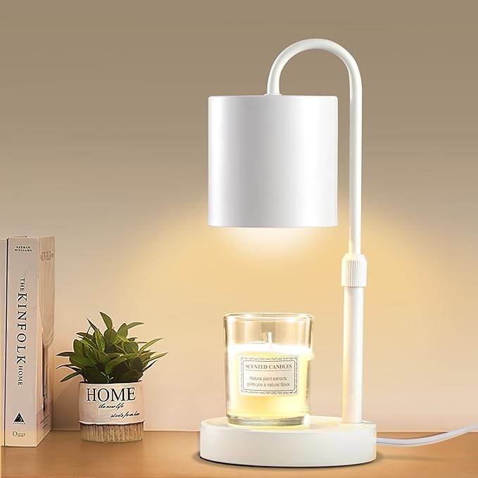 Briever Dimmable Candle Warmer Lamp with Timer, Height Adjustable Electric Candle Wax Warmer, Christmas Birthday Gifts for Women Mom, House Warming Gifts New Home Room Decor, White Solid Wood Base