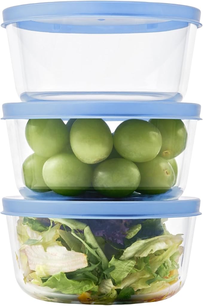 DURA LIVING Borosilicate Glass Food Containers - 6 Piece Set (2 cup) - Premium Storage Solution Microwave & Dishwasher Safe, BPA-Free Lids, White