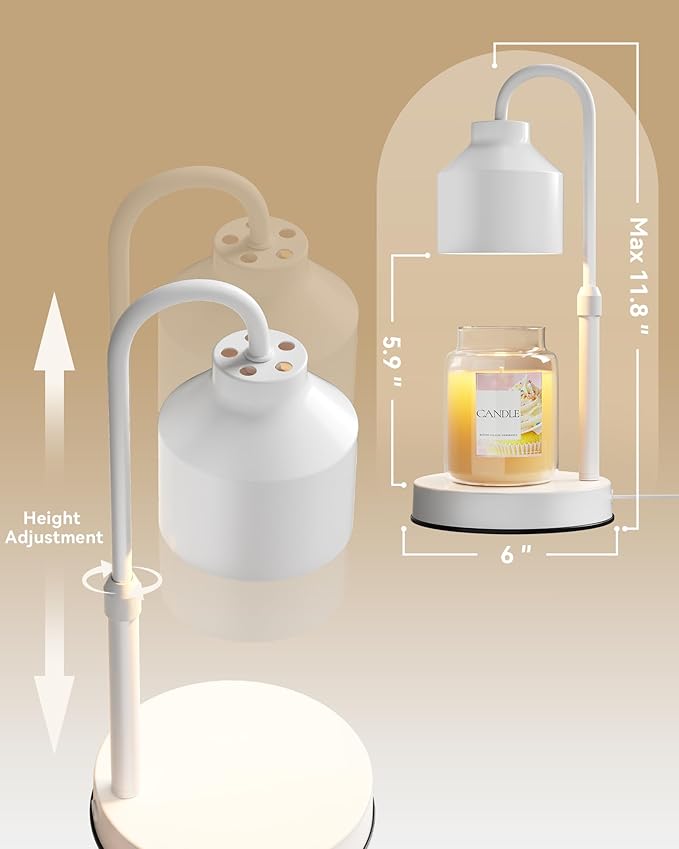 LISUNAR Electric Candle Warmer Lamp White, Candle Lamp Warmer with Timer, Wax Warmer Lamp for Jar Candles, Adjustable Height Candle Light Warmer with 2 Bulbs