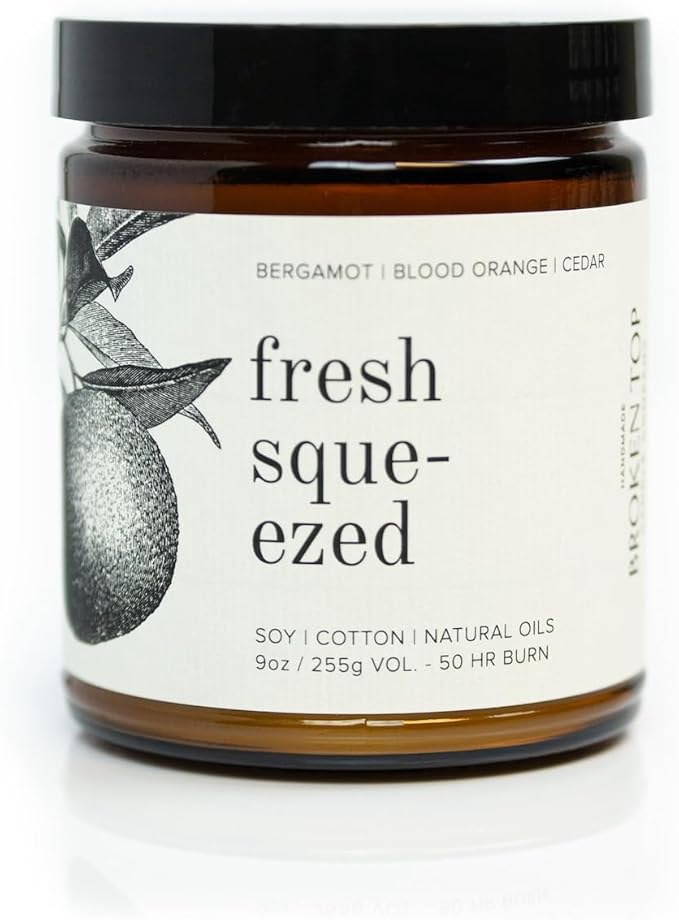 Broken Top Fresh Squeezed Pure Soy Candle | 9 oz. | Bergamot, Blood Orange & Cedar 50-Hour Burn Time. Natural Cotton Wick, Vegan, No Parabens, No Phthalates