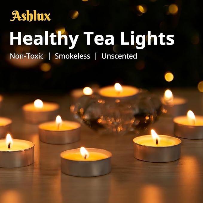 Unscented Palm Tea Lights Candles 50 Pack Bulk, 4.5 Hours Long Burning White Tea Lights,Non-Paraffin, Smokeless, Mini Tealight Candles for Wedding, Christmas Lights, Party, Power Outages