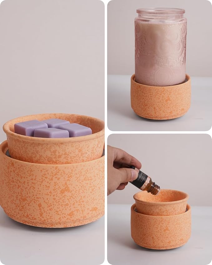 Ceramic Electric Wax Melt Warmer & Cube Oil Melter Cute Small Warmers Aromatherapy for Home Decorative Burner Melts Scented Candle Tart Scent Warm Fragrance (Orange)