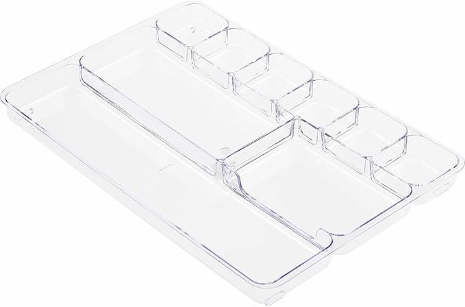 Lorell Drawer Tray Organizer, 9-Compartments, 9.38" x 14" x 1.25", Plastic, Clear