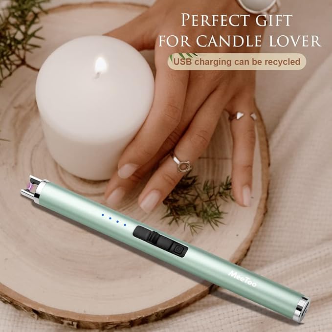 MeeToo Candle Electric Lighter Rechargeable USB Type-C Lighters for Candle Christmas Kitchen Camping Party, Gifts for Wife Women Men Nana Green