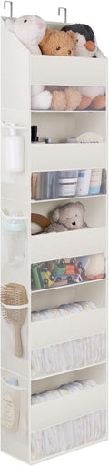 GRANNY SAYS Over the Door Organizer, 5-Shelf Waterproof Behind the Door Storage with 8 Pockets and Clear Window, Anti Tilt 45lb Large Capacity Door Hanging Organizer for Nursery, Laundry, Beige