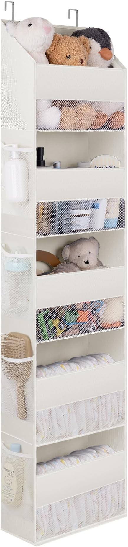 GRANNY SAYS Over the Door Organizer, 5-Shelf Waterproof Behind the Door Storage with 8 Pockets and Clear Window, Anti Tilt 45lb Large Capacity Door Hanging Organizer for Nursery, Laundry, Beige