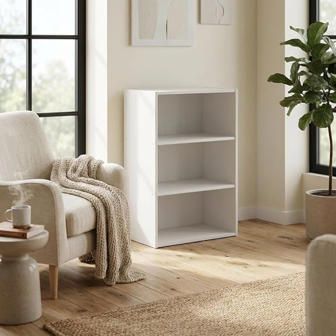 Furnifact White Bookcase, Wooden Shelving Unit for Living Room and Office, Sturdy Storage Solution, Modern Design, Durable Wood Material