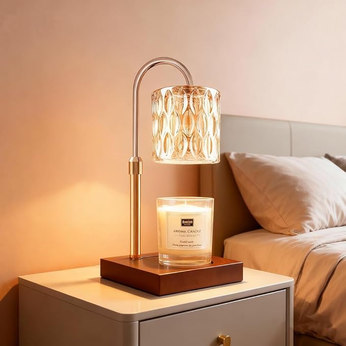 MATMO Candle Warmer Lamp with Timer & Dimmer, Height Adjustable Candle Warmer Light Compatible with Jar Scented Candles(Not Included), Table Candle Warming Lamp with 2 Bulbs for Home Decor(Gold)