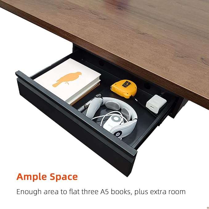 1 Pack Under Desk Drawer 18", Pull-out Storage Organizer with Large Slide Extension Mounted Under Flat Wooden Table or Workbench, Black_Normal Version