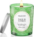 M&SENSE Sage Citrus Soy Candle, Cracking Wooden Wick 18oz 100 Hours Long Lasting Clean Burn, Large Jar Winter Aromatherapy Candle for Home Decor, Non-Toxic Relaxing Gifts for Women