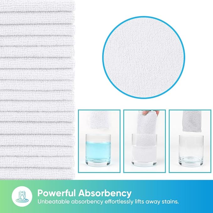 HOMEXCEL White Microfiber Cleaning Cloths, 10 Pack Microfiber Towels for Cars, Lint & Scratch-Free Cleaning Rags for House, Kitchen and Car 11.5 x 11.5 inch
