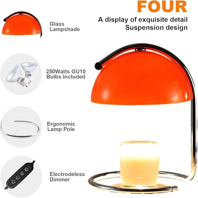 Modern Simplicity Snack Warmer lamp Suitable for Melting Candles in Large cans and Small cans lamp Candle Warmer dimmable Glass top with 2 Candle Bulbs (red)