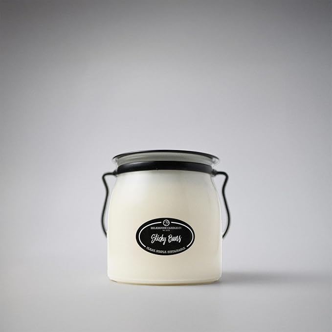 Milkhouse Candle Company Sticky Buns Soy Candle - Cinnamon | Buttery Dough | Vanilla Sugar Scented - 16 oz Butter Jar with Lid, 65+ Hour Burn Time, Made in the USA