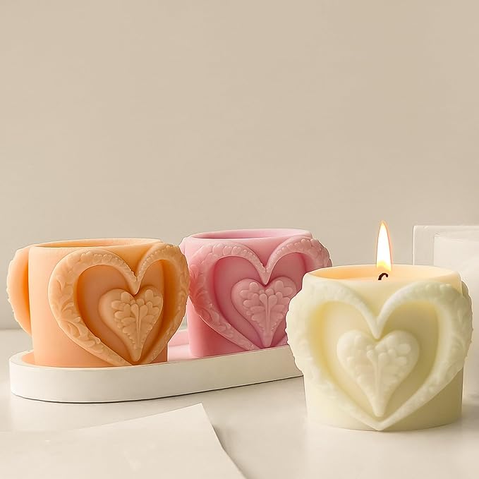 Heart Cup Cylinder Candle & Resin Mold - Resin Casting Silicone Molds for Home Decor & Candle Making Wave Spiral Mold