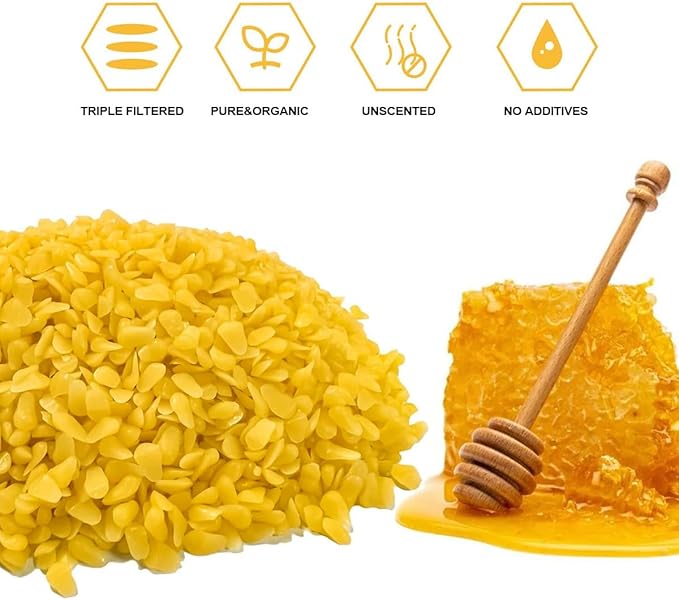 Organic Beeswax Pellets - 907g Yellow Beeswax Pastilles, Pure Natural Bulk Bees Wax Pellets for DIY Beeswax Making Candles Skin Care Lip Balm Soap Lotion (2lb)