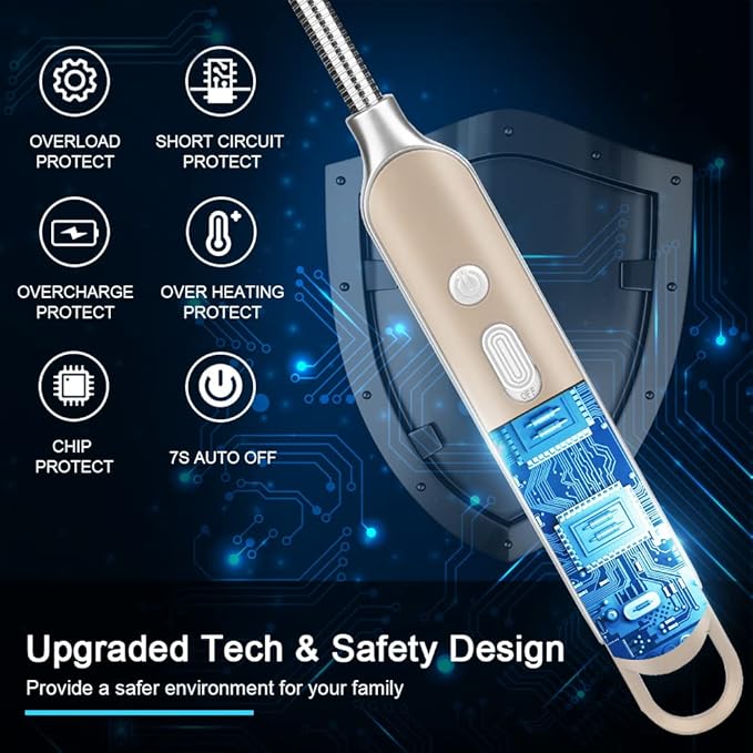 SUPRUS Electric Rechargeable Arc Lighter with LED Battery Display Long Flexible Neck USB Lighter for Candle Cooking (Champagne)