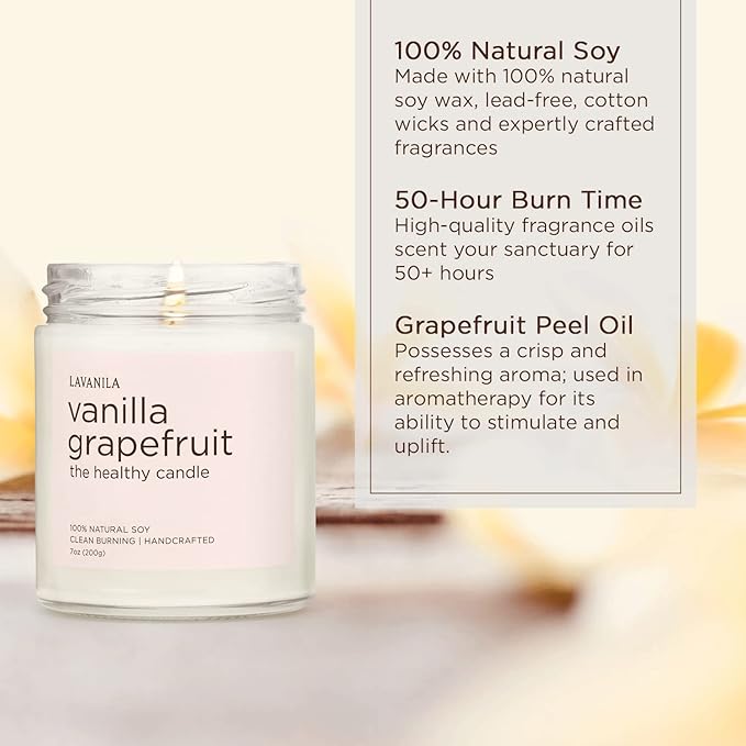 Lavanila Vanilla Grapefruit Scented Candles (Set of 2) - Natural Soy Candles, Clean Burning, Handcrafted, 7 oz Each