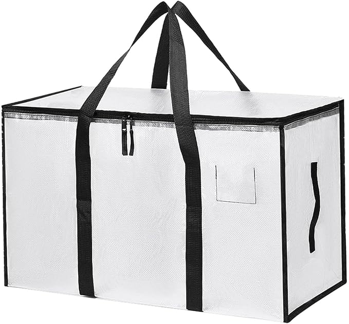 1Pack Large Moving Bags with Zippers & Carrying Handles, Heavy Duty Storage Tote Moving Boxes ，Space Saving (Clear, 1 Pack)
