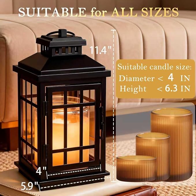 Black Candle Warmer Lamp with Timer - Flameless Enclosed Lantern Style Warmer for Large Jar Candles, Dimmable & Auto Shut-Off, Farmhouse Home Decor Housewarming Birthday (2 Bulbs)