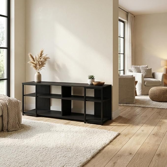 Furnifact Americano/Black Modern TV Stand for up to 65 Inch TVs, Metal and Wood Construction, Stylish and Durable Living Room Storage Solution