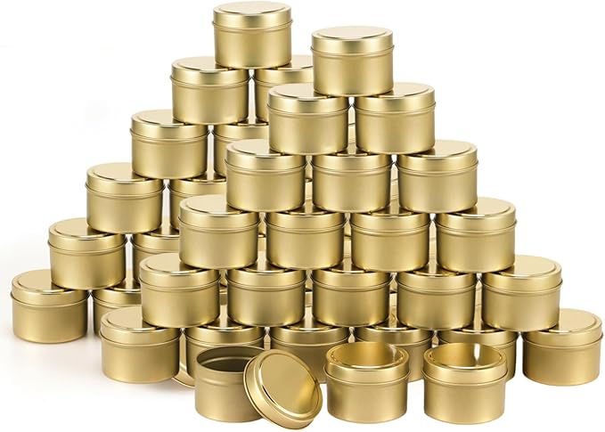 SONVIIBOX 48 Pieces 4oz Gold Candle Tins,Bulk Candle tin,Candle Jars for Making Candles,Bulk Candle Containers for Candle Making,Storage Jars,DIY Candle Making(Gold)